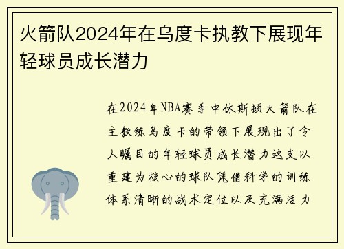 火箭队2024年在乌度卡执教下展现年轻球员成长潜力